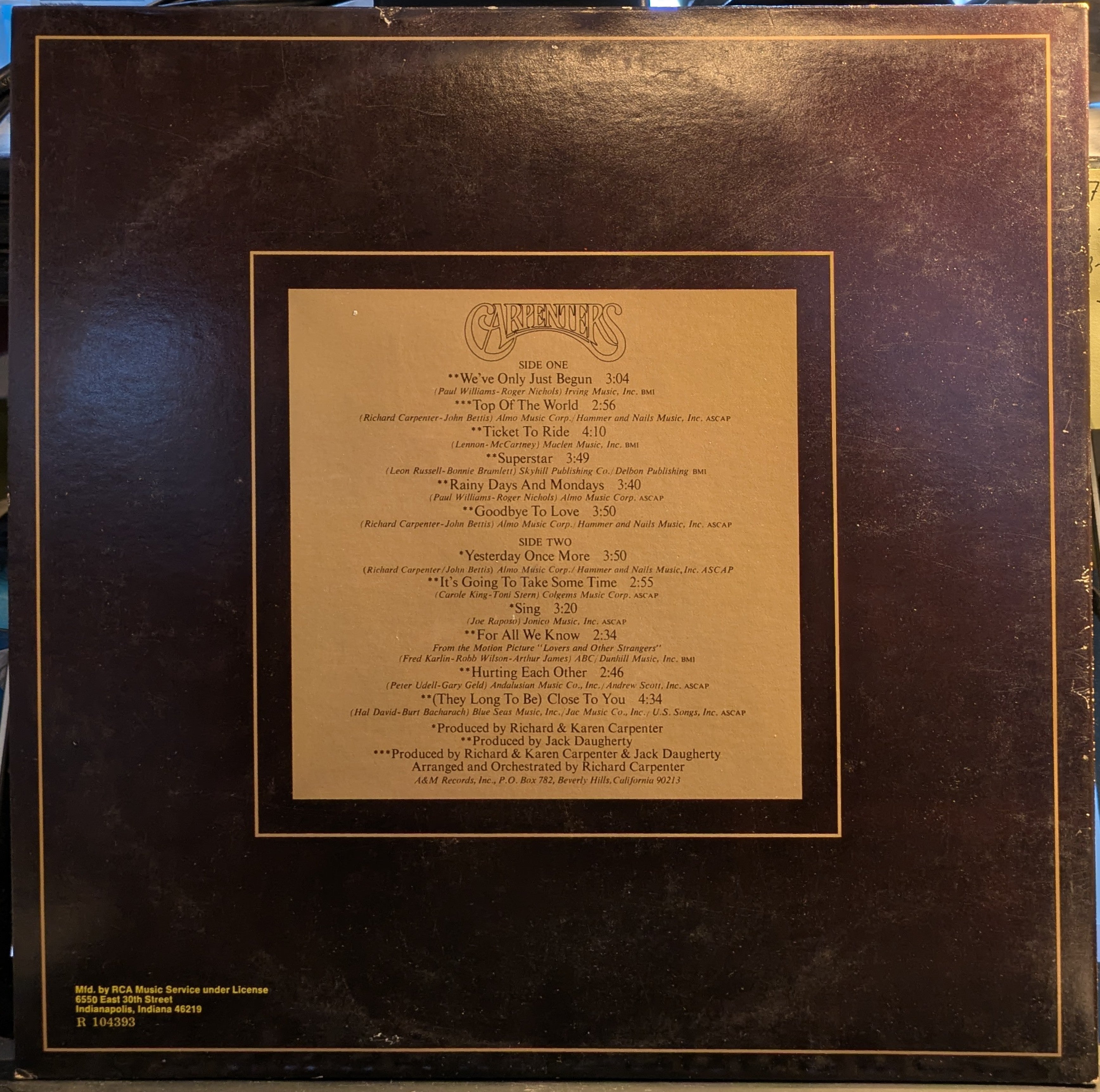 Carpenters - The Singles 1969-1973 (VINYL) | Near Mint (NM) Excellent (EX)