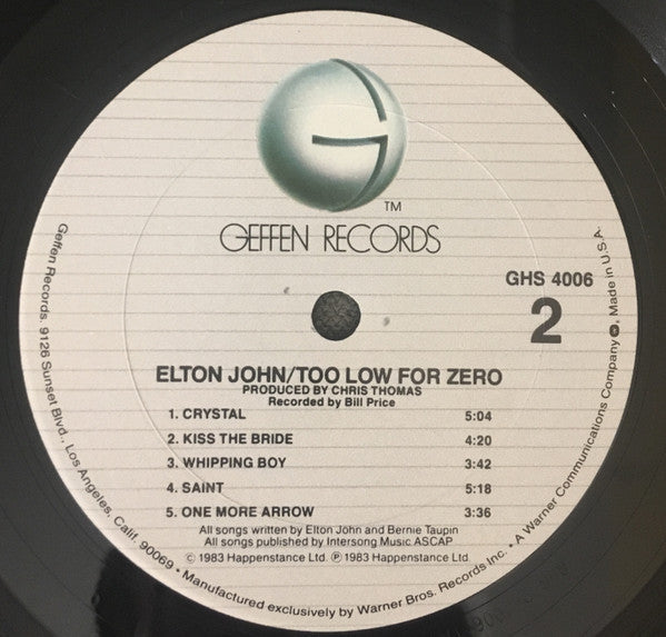 Elton John - Too Low For Zero *CLUB - P* | Near Mint (NM) Excellent (EX)