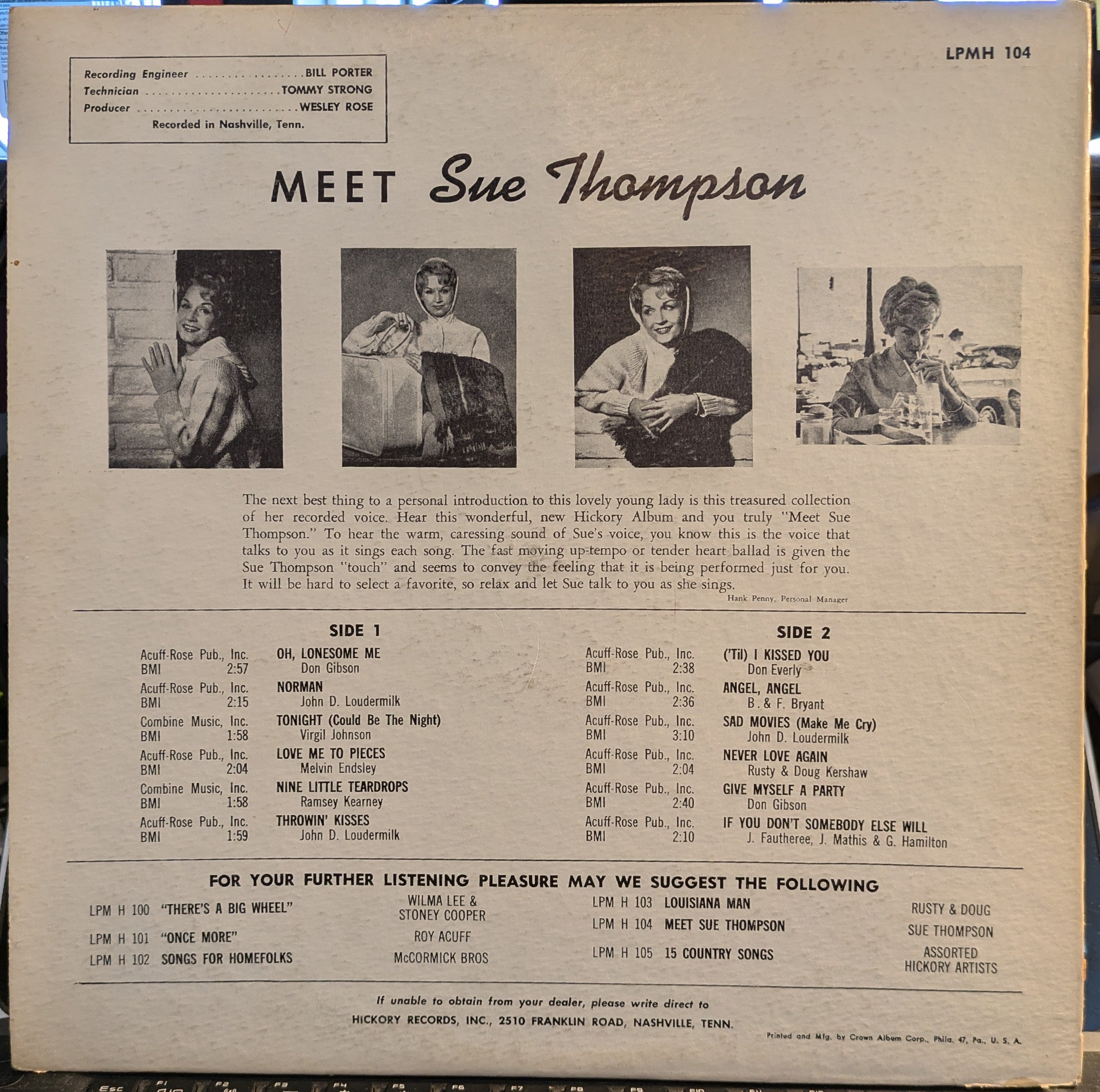 Meet Sue Thompson | Very Good Plus (VG+) Excellent (EX)