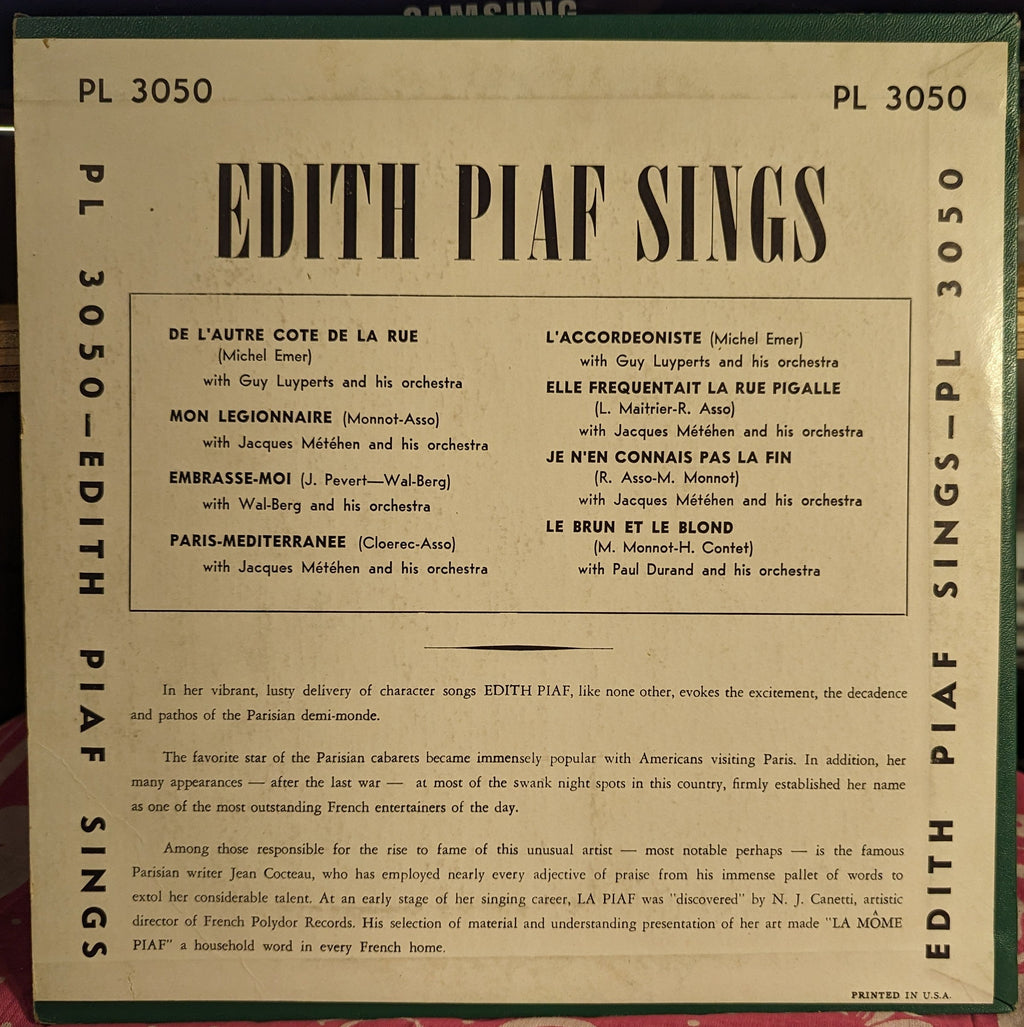 Edith Piaf Sings | Very Good (VG) Excellent (EX)