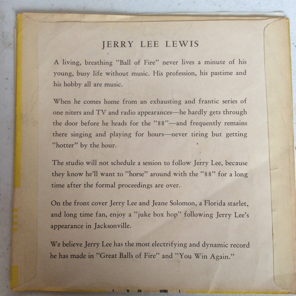 Jerry Lee Lewis - Great Balls Of Fire (7" VINYL) | Excellent+ (EX+) Excellent (EX)