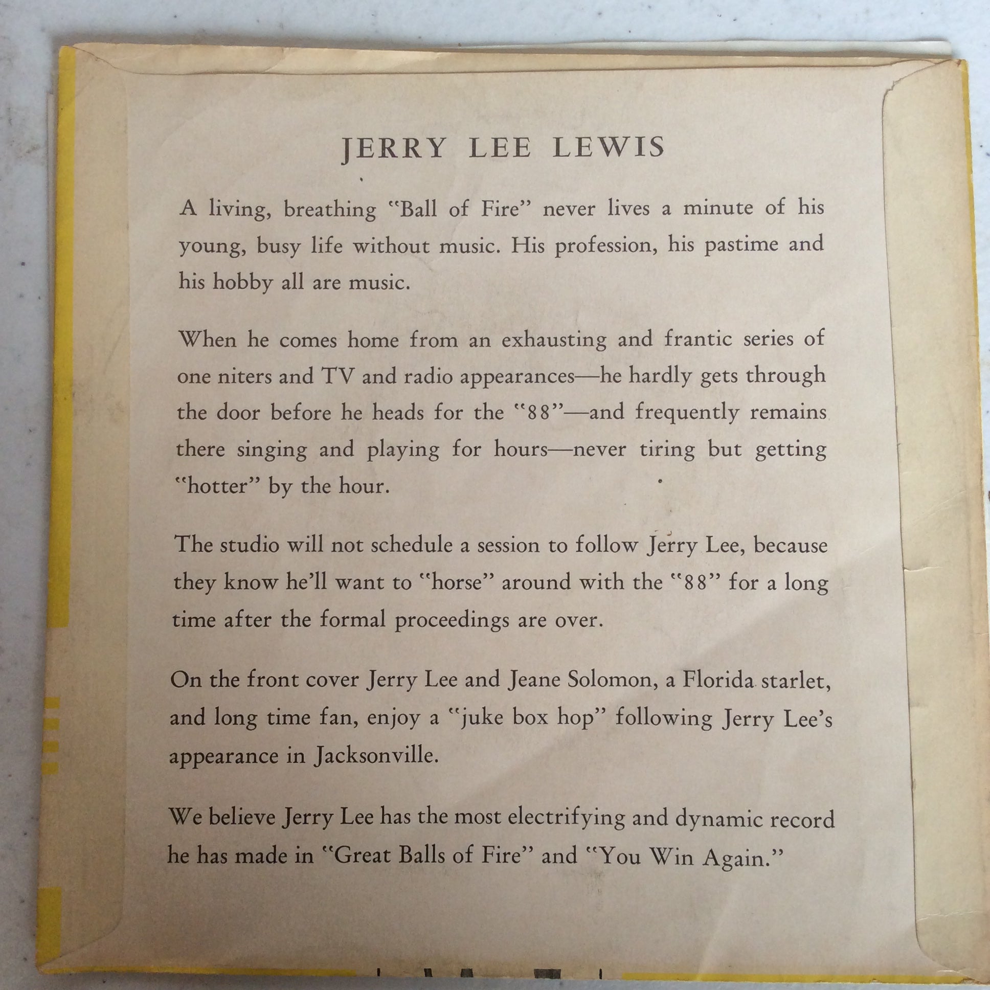 Jerry Lee Lewis - Great Balls Of Fire (7" VINYL) | Excellent+ (EX+) Excellent (EX)