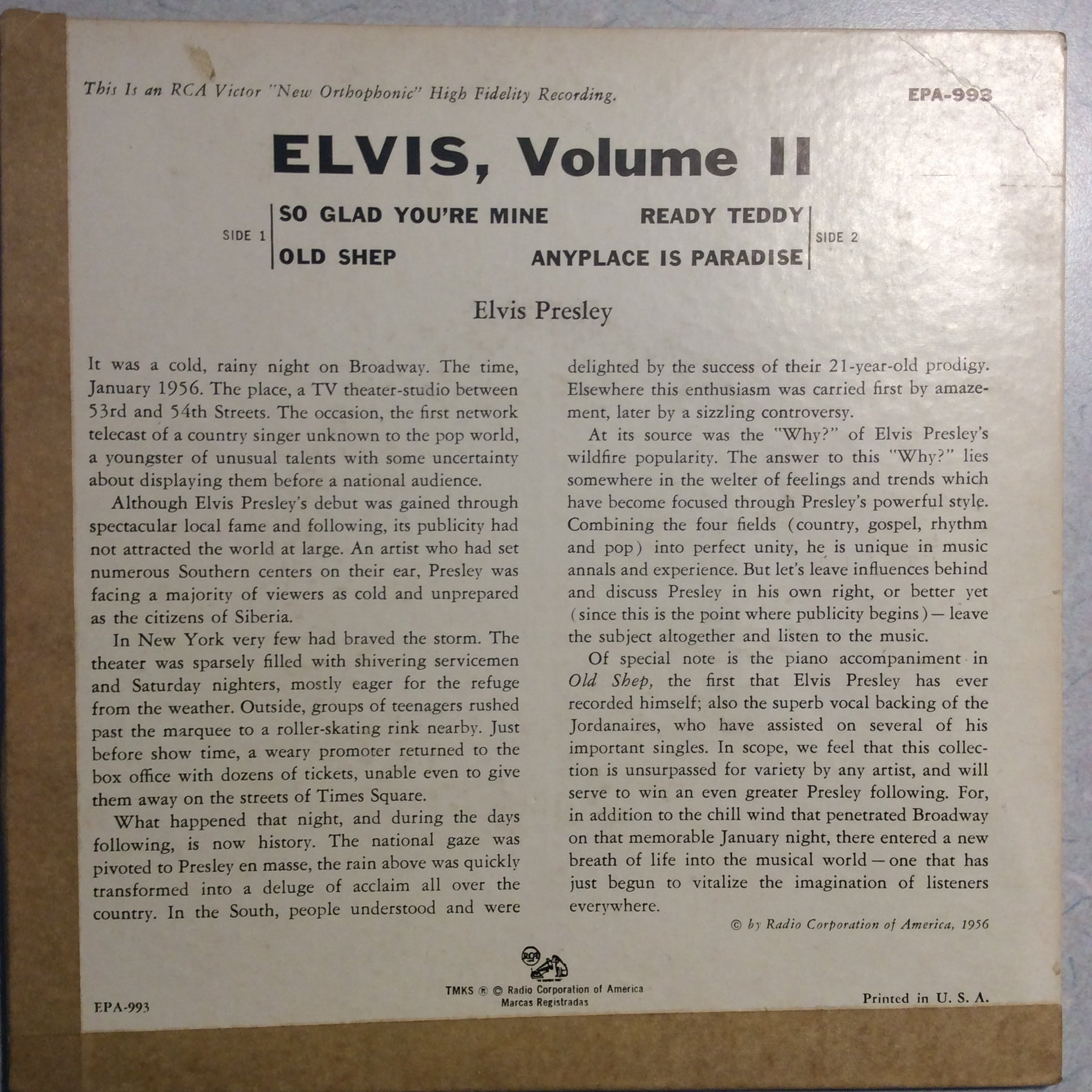 Elvis Presley - Elvis, Volume ll (7" VINYL) | Excellent (EX) Excellent (EX)