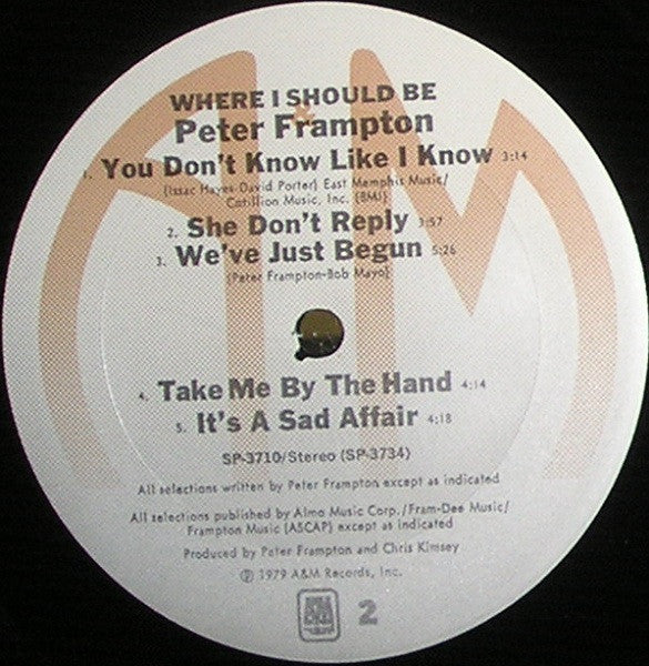 Peter Frampton - Where I Should Be | Excellent (EX) Excellent (EX)