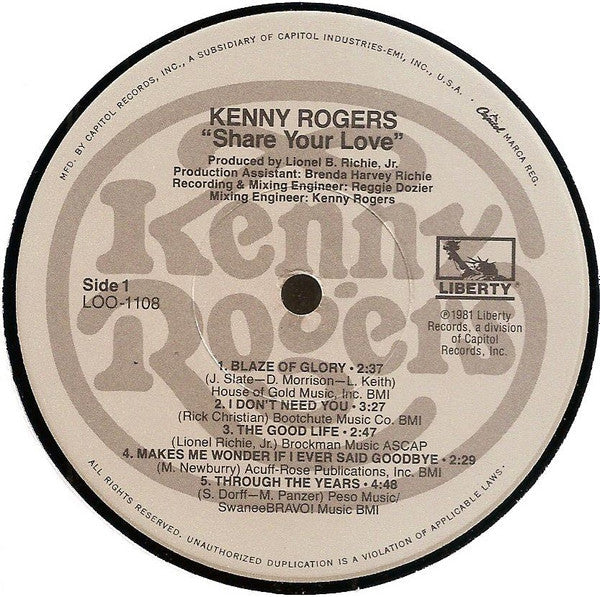 Kenny Rogers - Share Your Love (VINYL) | Near Mint- (NM-) Near Mint (NM)