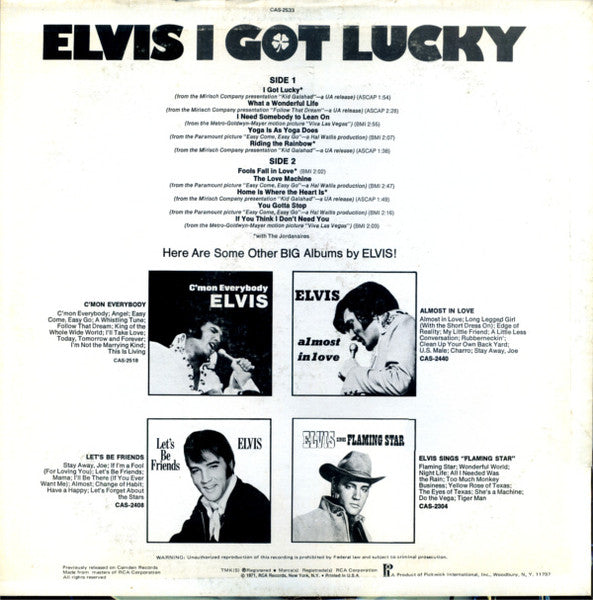 Elvis Presley - I Got Lucky (VINYL) | Near Mint (NM) Excellent (EX)