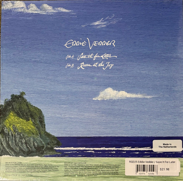 Eddie Vedder - Save It For Later / Room At The Top (BLUE VINYL) | Near Mint (NM or M-) Mint (M)