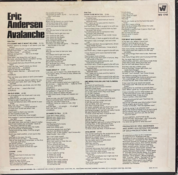 Eric Andersen (2) - Avalanche *TERRE HAUTE* | Near Mint (NM) Excellent (EX)