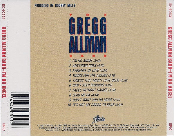 The Gregg Allman Band - I'm No Angel (CD) | Near Mint (NM) Near Mint (NM)