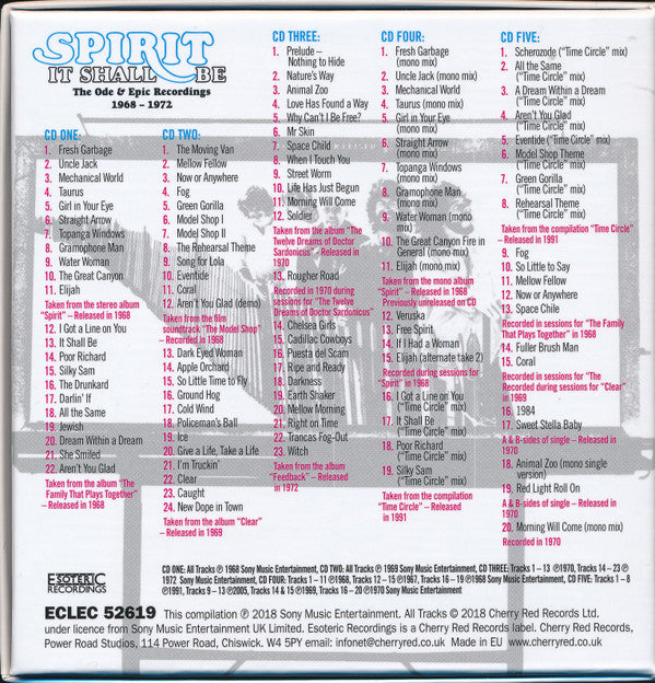 Spirit (8) - It Shall Be: The Ode & Epic Recordings 1968-1972 *5XCD BOX* | Excellent (EX) Near Mint (NM)