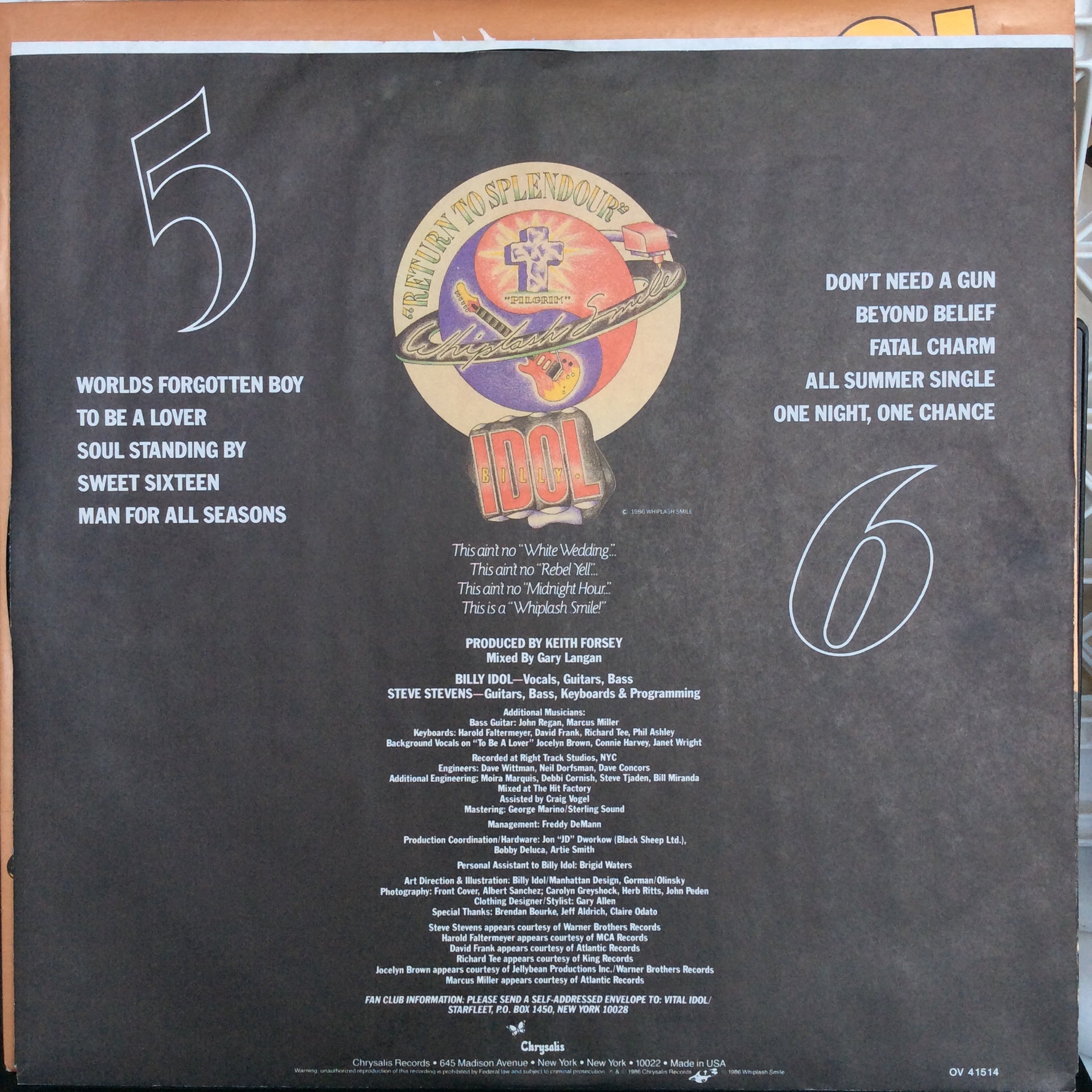 Billy Idol - Whiplash Smile (VINYL) | Near Mint (NM) Near Mint (NM)