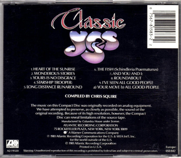 Yes - Classic Yes (CD) | Near Mint (NM) Excellent (EX)