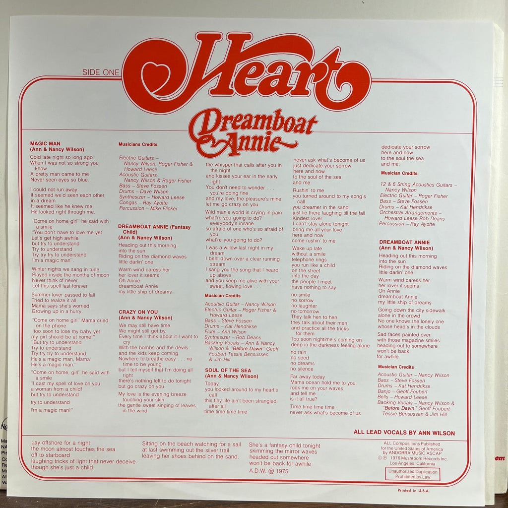 Heart - Dreamboat Annie (VINYL) | Near Mint (NM) Excellent+ (EX+)
