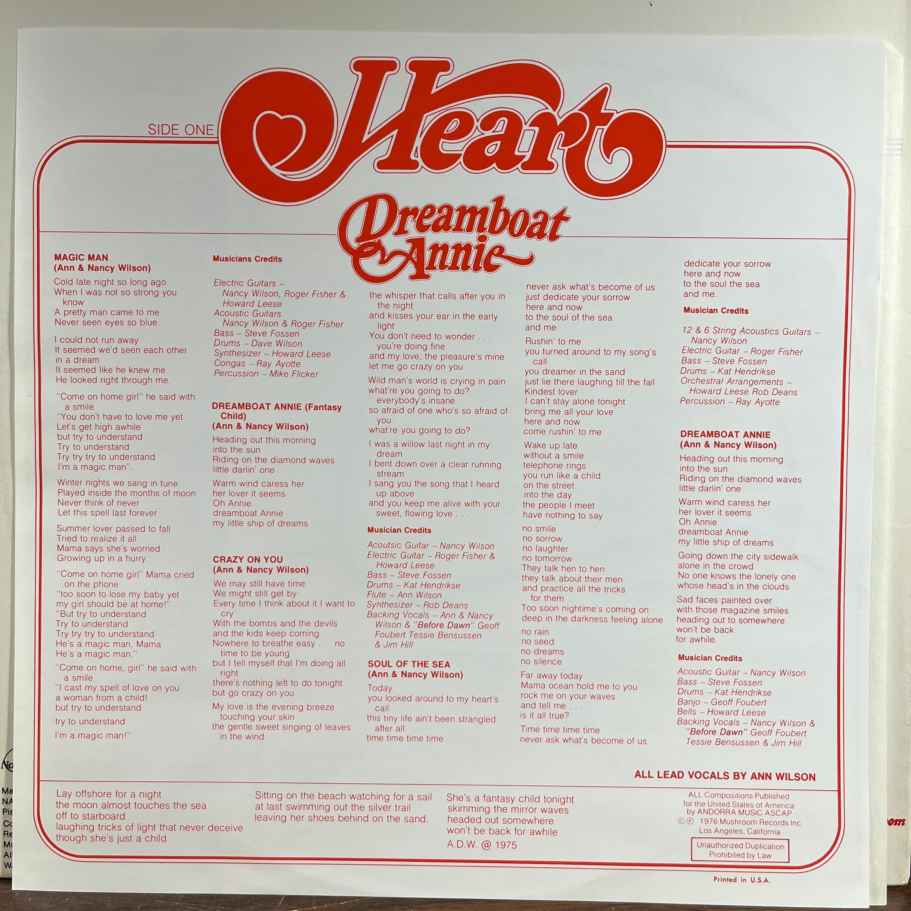Heart - Dreamboat Annie (VINYL) | Near Mint (NM) Excellent+ (EX+)