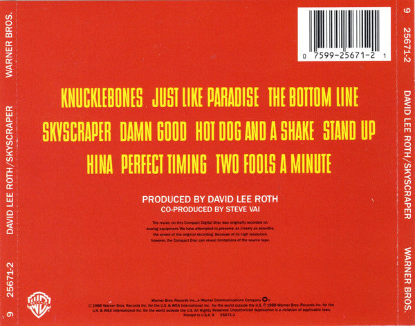 David Lee Roth - Skyscraper (CD) | Near Mint (NM) Near Mint (NM)