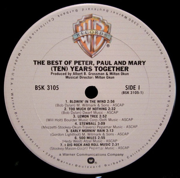 Peter, Paul & Mary - The Best Of Peter, Paul And Mary (Ten) Years Together (VINYL) | Near Mint (NM) Excellent+ (EX+)