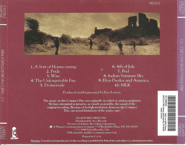 The Unforgettable Fire (CD) | Near Mint (NM) Near Mint (NM)