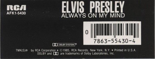 Elvis Presley - Always On My Mind (CASSETTE) | Near Mint (NM) Near Mint (NM)