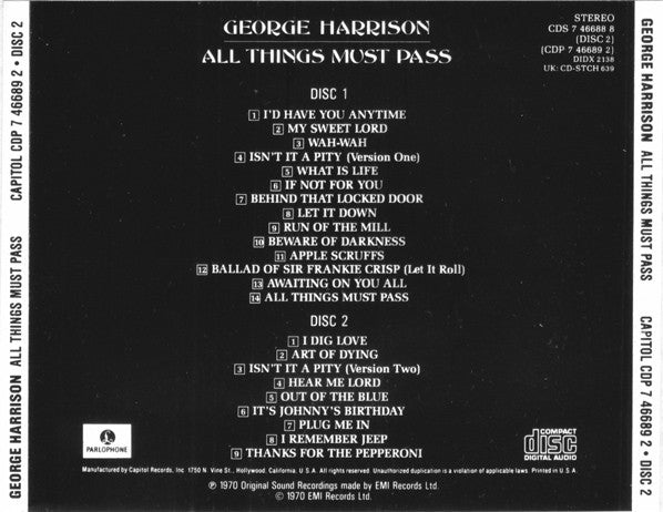 George Harrison - All Things Must Pass *2XCD* | Very Good Plus (VG+) Excellent (EX)