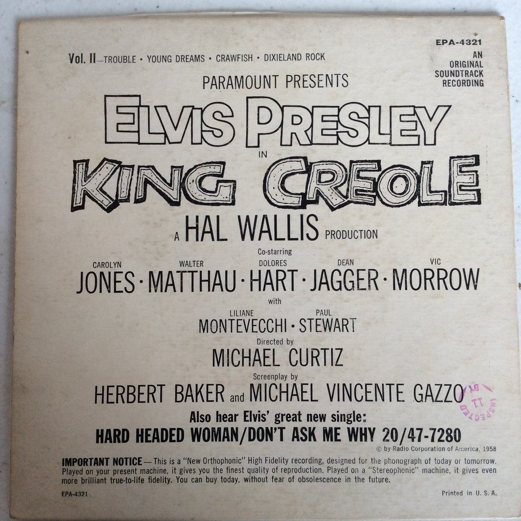 King Creole Vol.2 (7" VINYL) | Very Good (VG) Very Good Plus (VG+)
