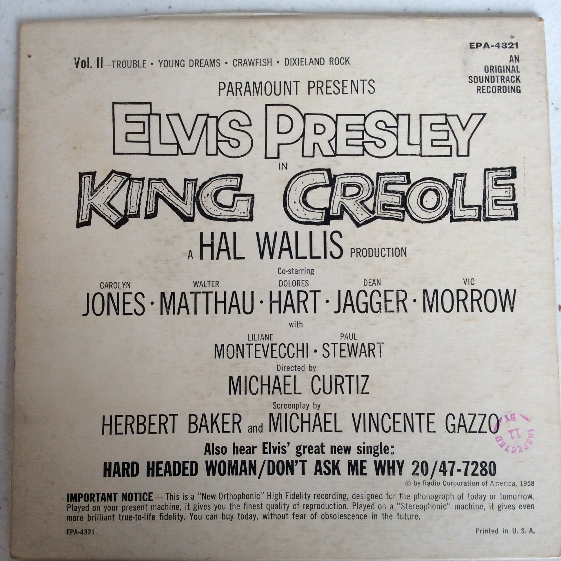 King Creole Vol.2 (7" VINYL) | Very Good (VG) Very Good Plus (VG+)