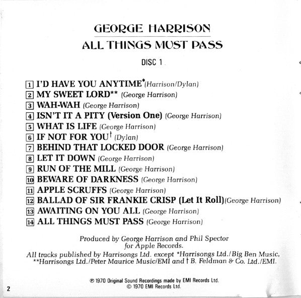George Harrison - All Things Must Pass *2XCD* | Very Good Plus (VG+) Excellent (EX)