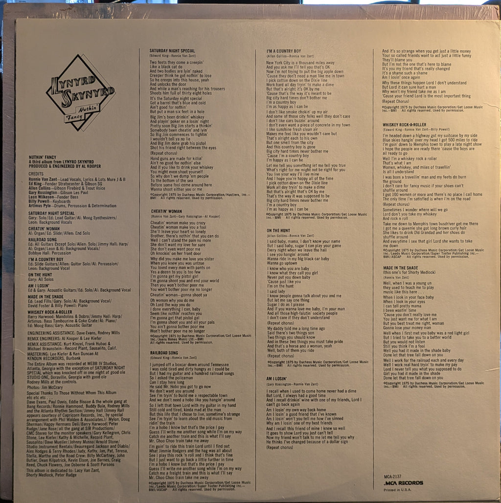 Lynyrd Skynyrd - Nuthin' Fancy (VINYL) | Very Good Plus (VG+) Near Mint (NM)
