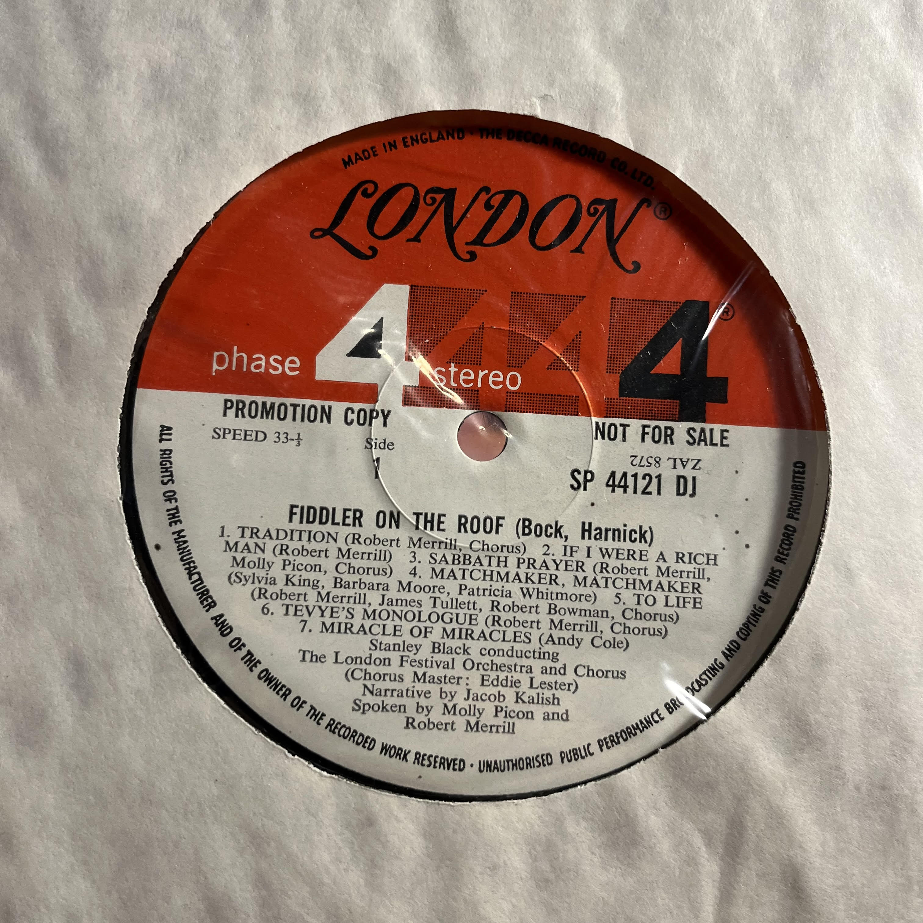 Robert Merrill - Music From Fiddler On The Roof *PROMO* | Near Mint (NM) Near Mint (NM)