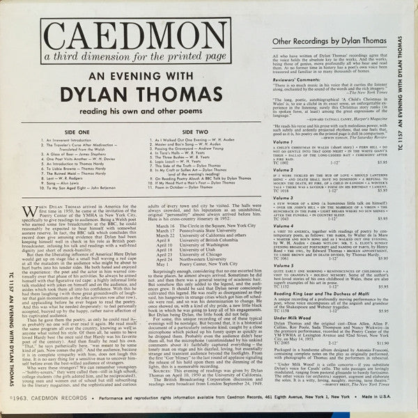 Dylan Thomas - An Evening With Dylan Thomas Reading His Own And Other Poems | Near Mint (NM) Excellent (EX)
