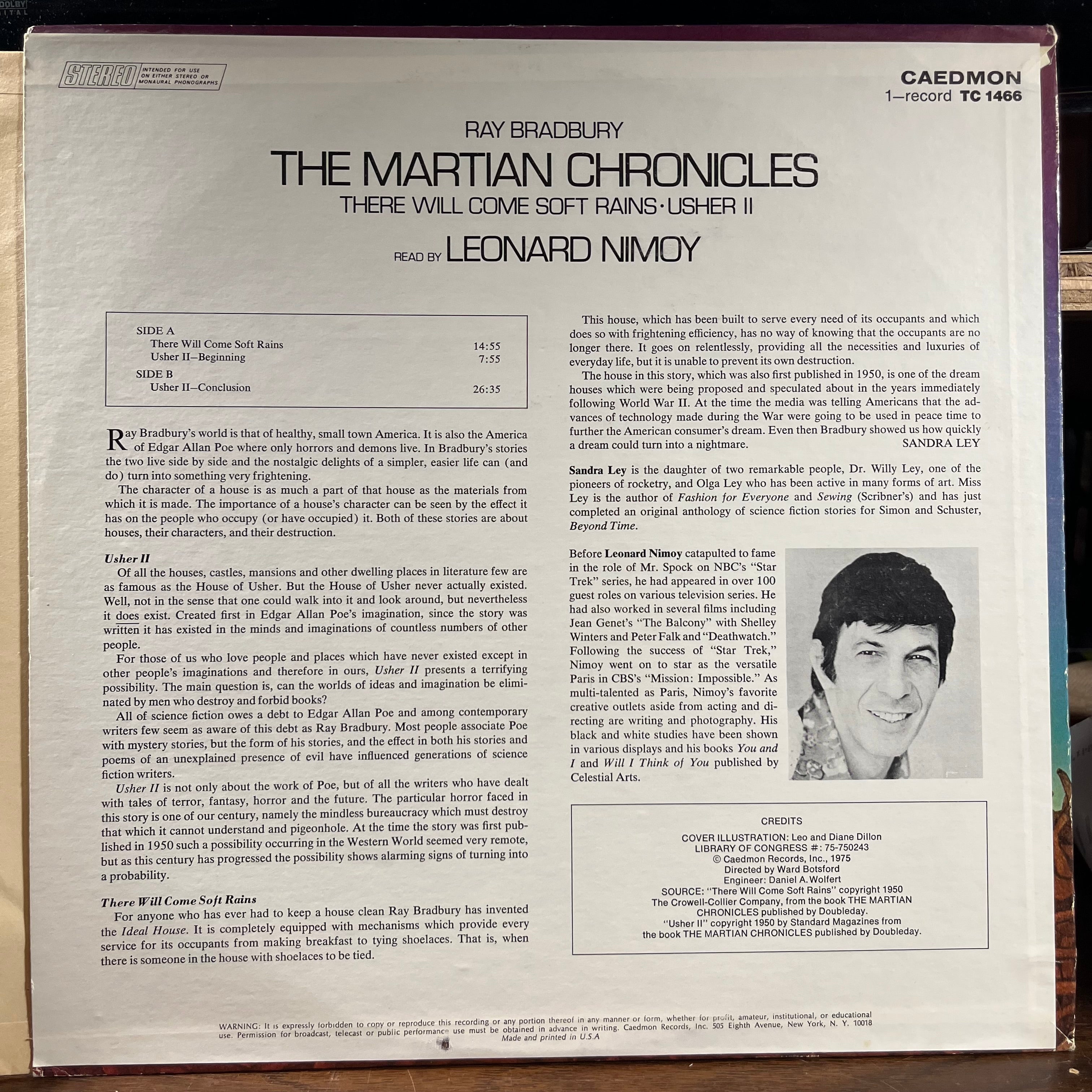 Ray Bradbury - The Martian Chronicles: There Will Come Soft Rains - Usher II (VINYL) | Near Mint (NM) Very Good Plus Plus (VG++)