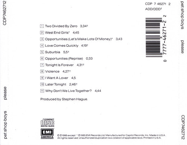 Pet Shop Boys - Please (CD) | Near Mint- (NM-)