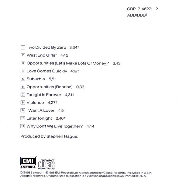 Pet Shop Boys - Please (CD) | Near Mint- (NM-)