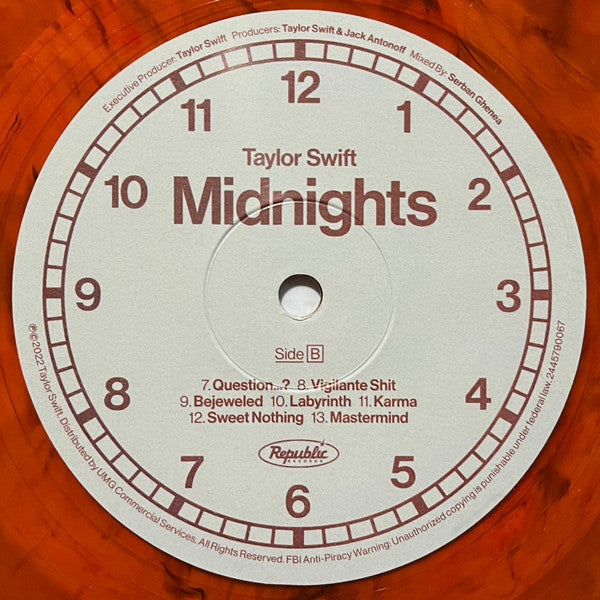 Taylor Swift Midnights Republic Records LP, Album, S/Edition, Blo Mint (M) Mint (M)