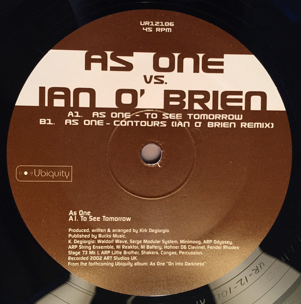 As One - To See Tomorrow / Contours | Near Mint (NM) Near Mint (NM)