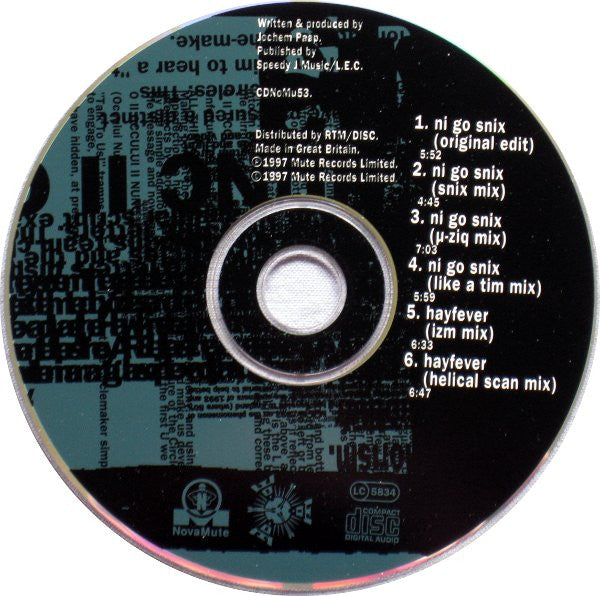 Speedy J - Ni Go Snix (CD) | Near Mint (NM) Near Mint (NM)