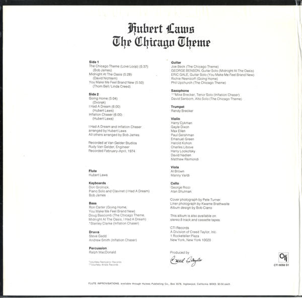 Hubert Laws - The Chicago Theme | Very Good Plus (VG+) Near Mint (NM)