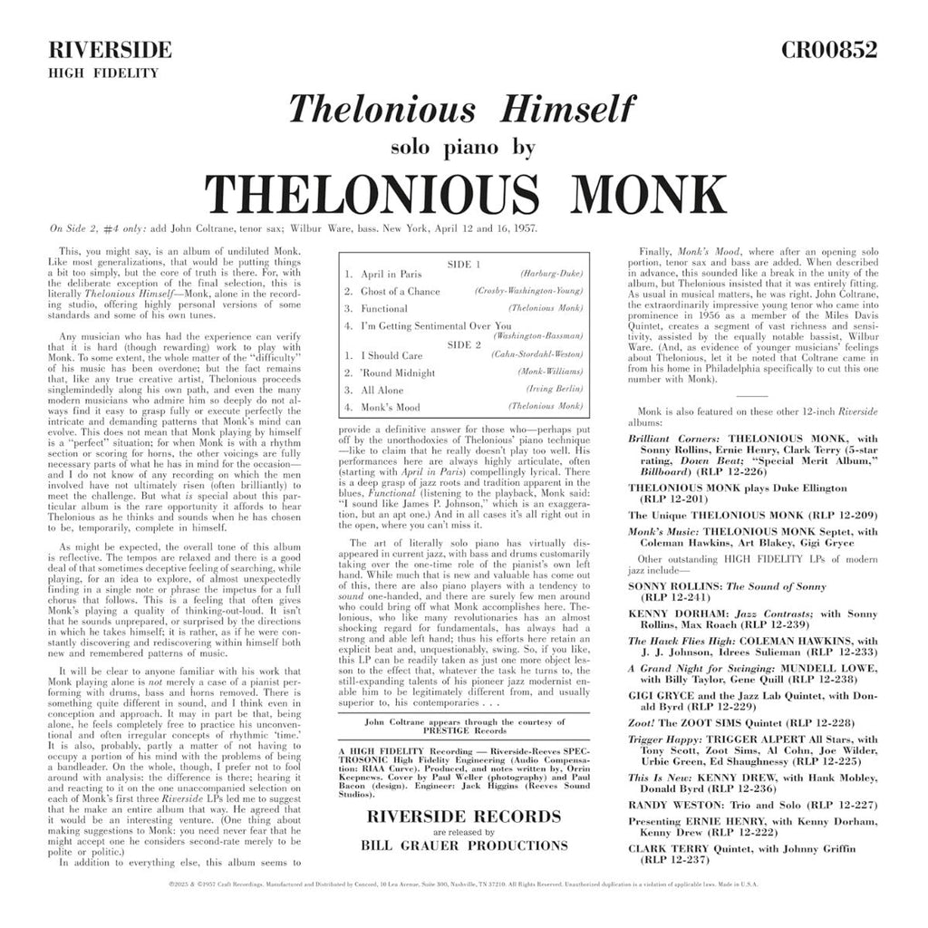 Thelonious Himself (Original Jazz Classics Series) (180 Gram Vinyl) |