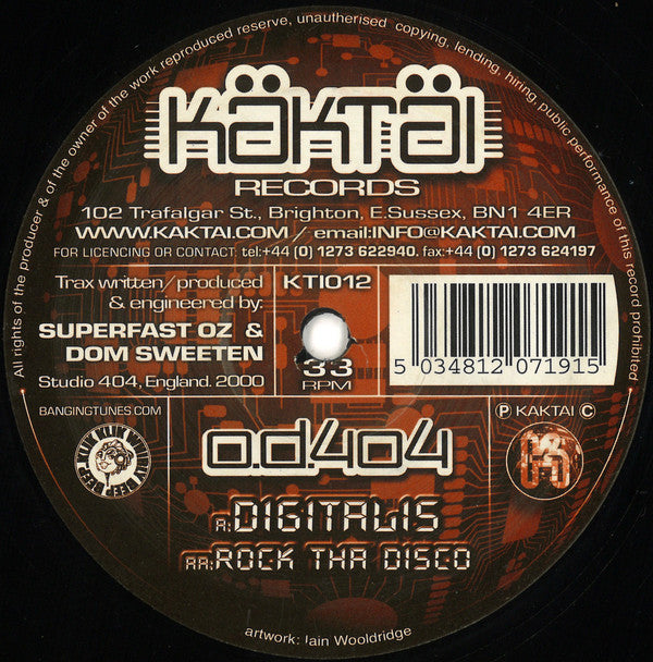OD404 - Digitalis / Rock Tha Disco | Excellent (EX) Near Mint (NM)
