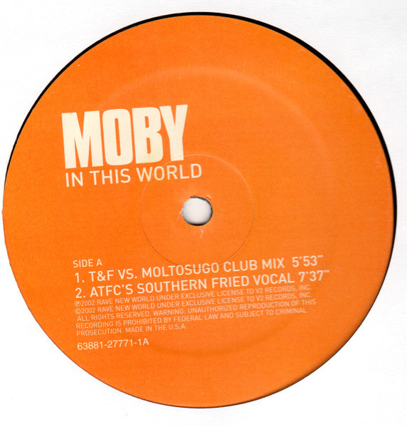 Moby - In This World / In My Heart | Excellent (EX) Excellent (EX)