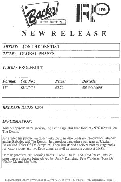 Jon The Dentist - Global Phases | Very Good Plus (VG+) Very Good Plus (VG+)