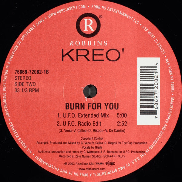 Kreo' - Burn For You (VINYL) | Very Good (VG) Very Good Plus (VG+)