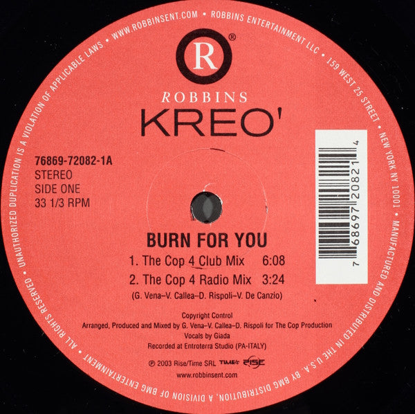 Kreo' - Burn For You (VINYL) | Very Good (VG) Very Good Plus (VG+)