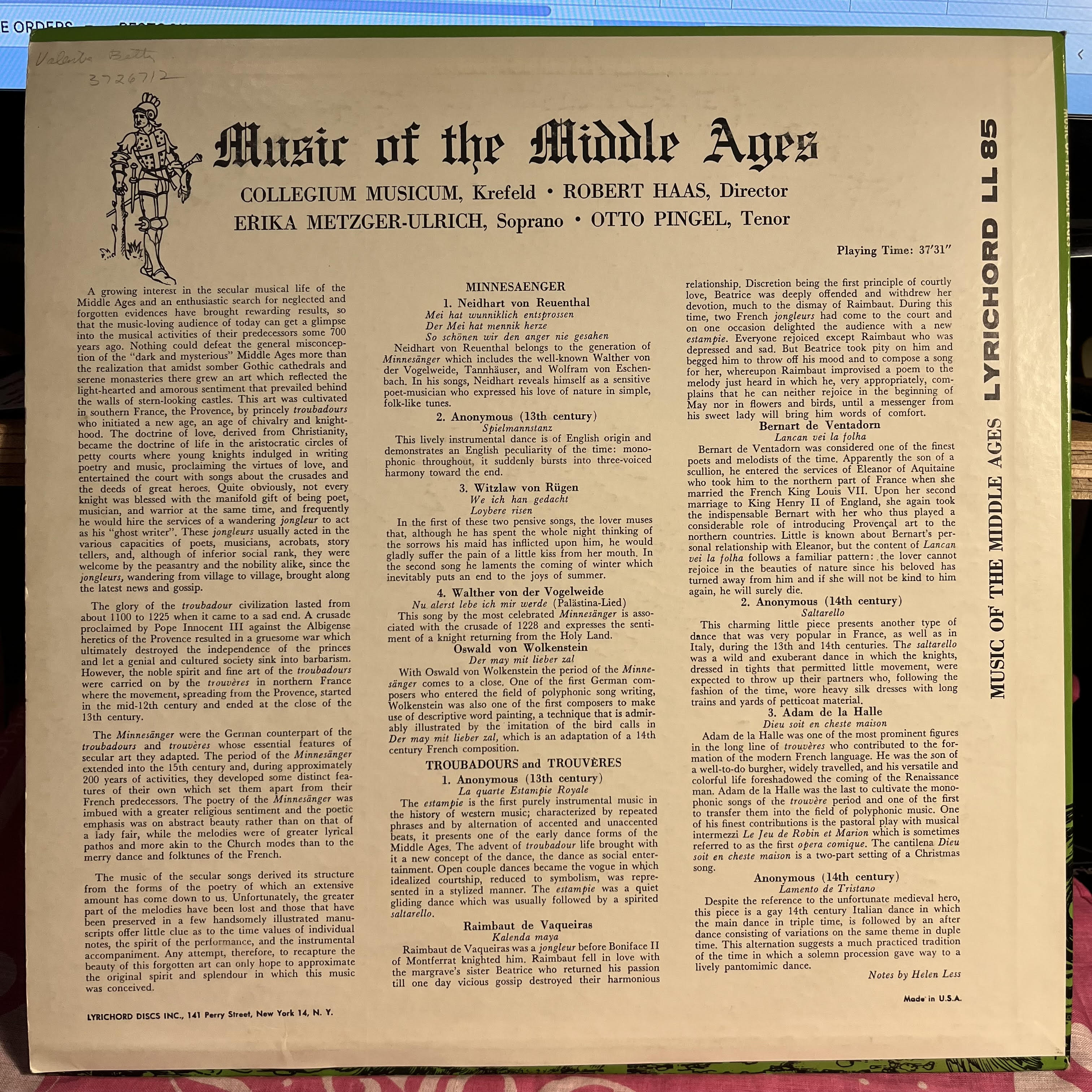 Music Of The Middle Ages | Excellent (EX) Near Mint (NM)