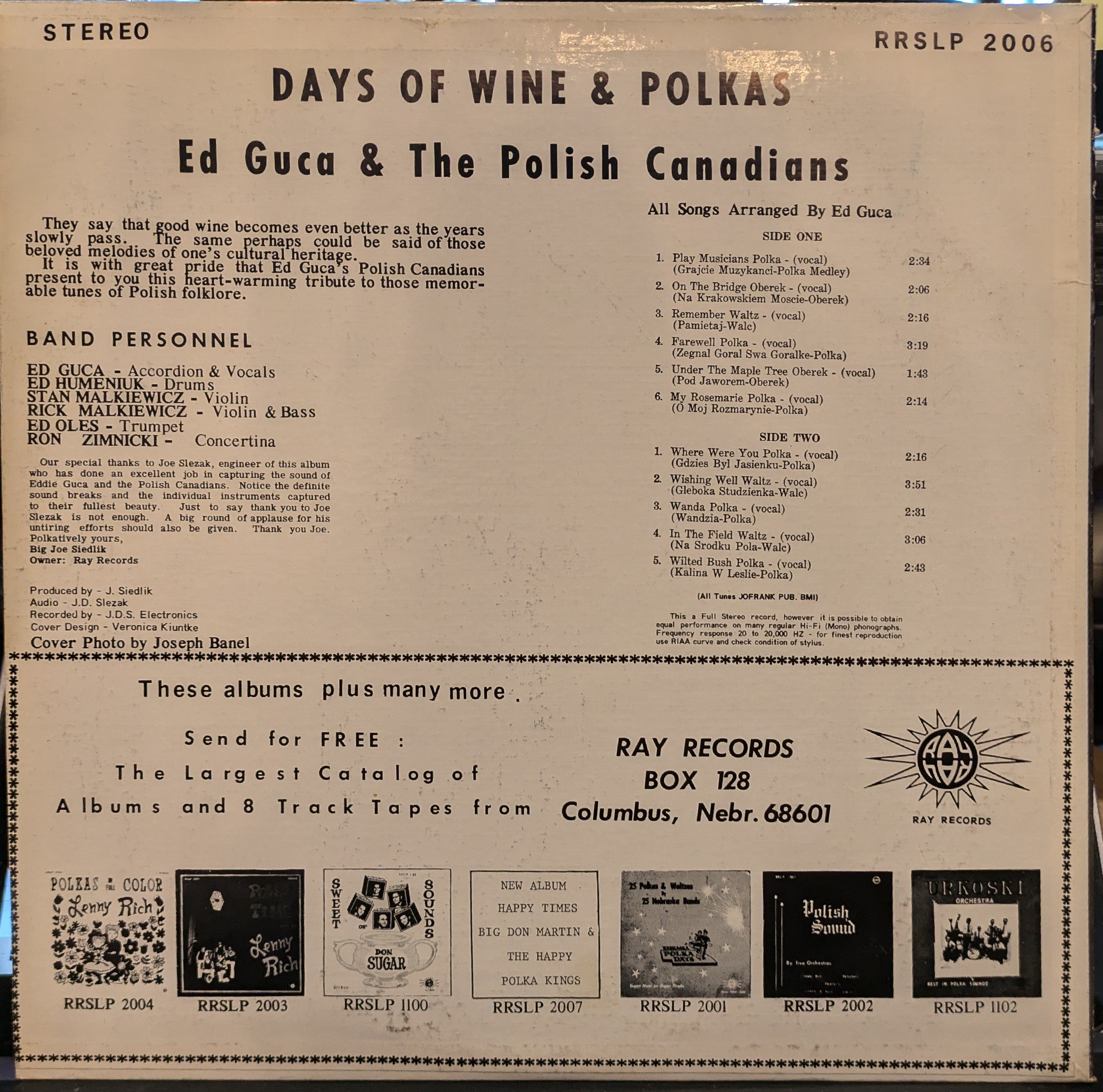 Ed Guca And The Polish Canadians - Days Of Wine And Polkas | Very Good Plus (VG+) Very Good Plus (VG+)